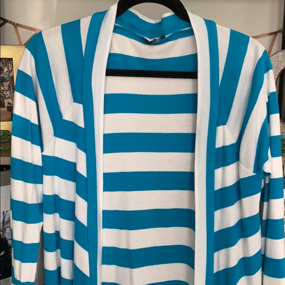 Cozy drape front long striped cardigan